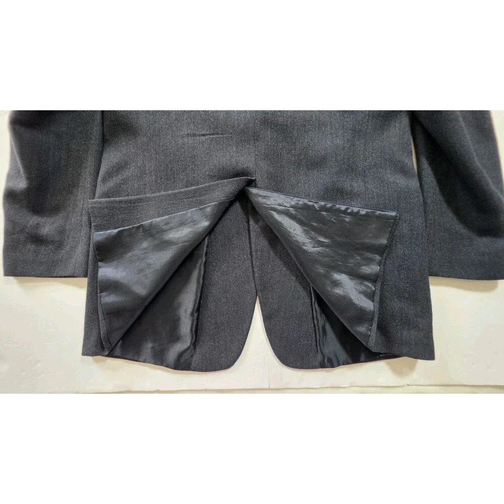 Etienne Aigner Mens Wool Lambswool Blazer 44L Charcoal Gray Herringbone Sport